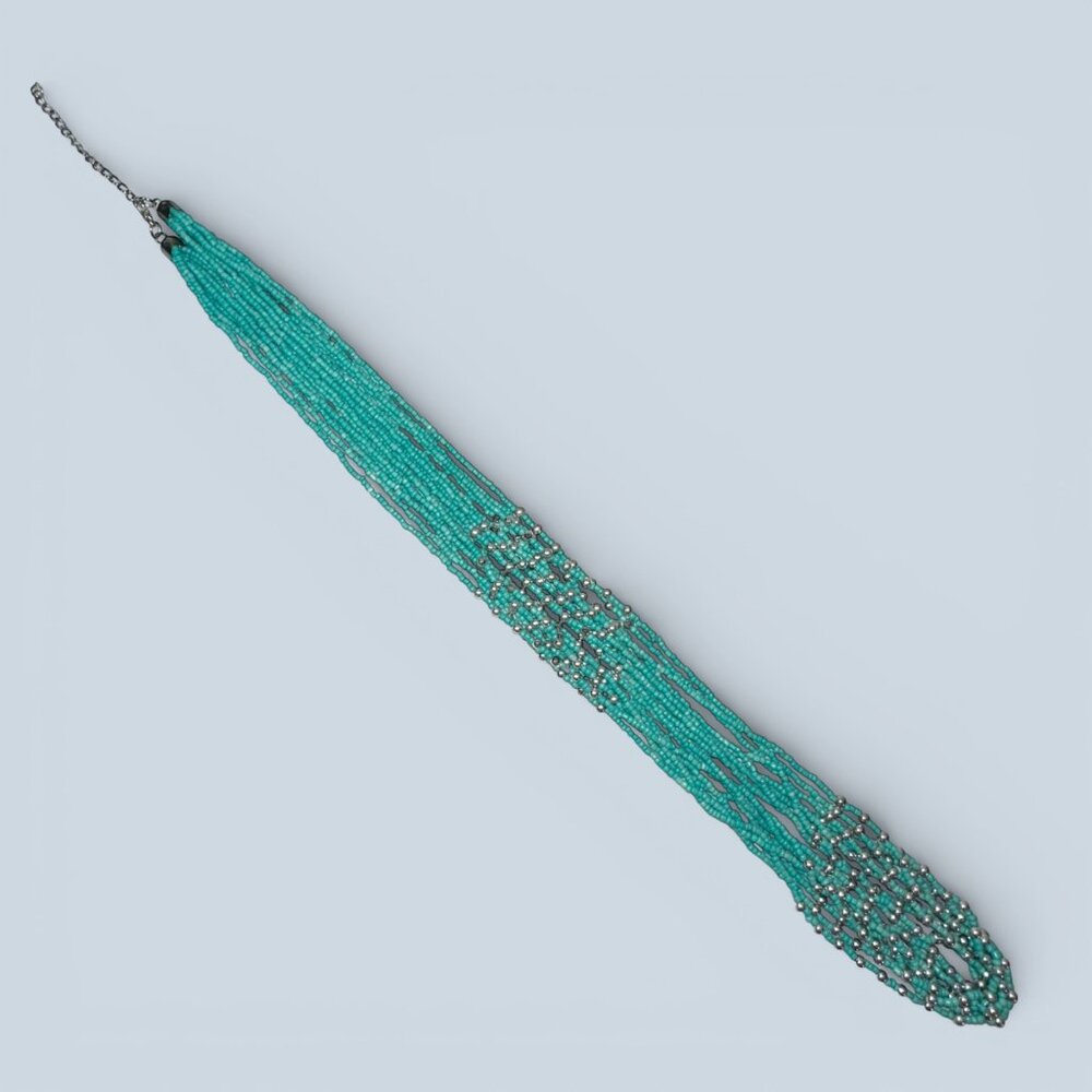 Multi-Strand Turquoise & Silver Beaded Necklace With Adjustable Clasp 32in Adjus - Picture 2 of 6